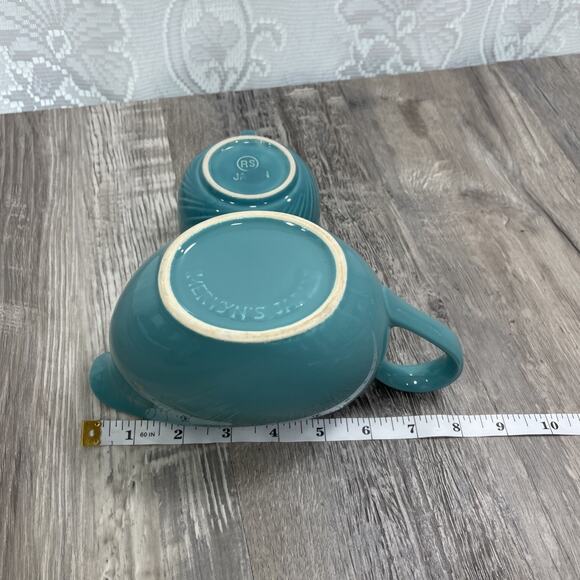 Mervyns Japan Gravy Boat Dish Teal Blue & Small Cup Mug Vintage - Picture 9 of 16